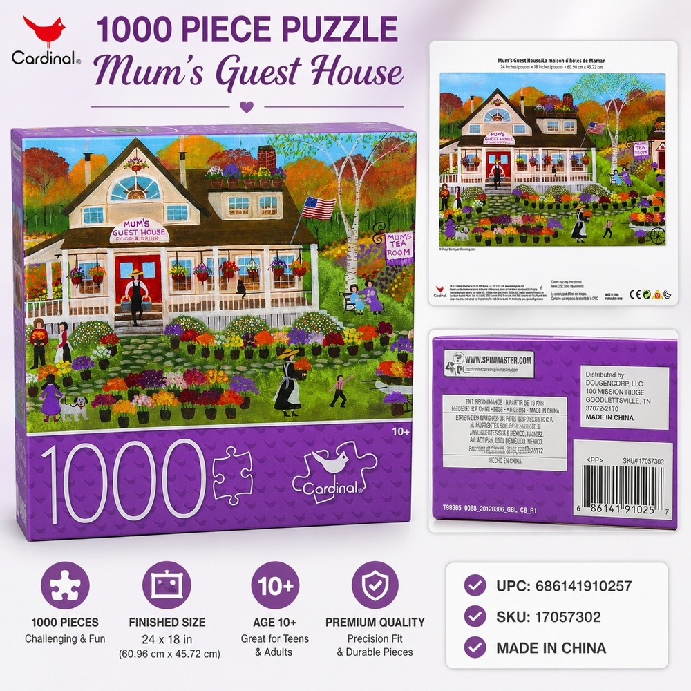 Cardinal Mums Guest House 1000 Piece Jigsaw Puzzle Cheryl Bartley Folk Art 24x18